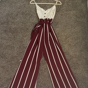 Rue 21 Maroon Striped Jumpsuit